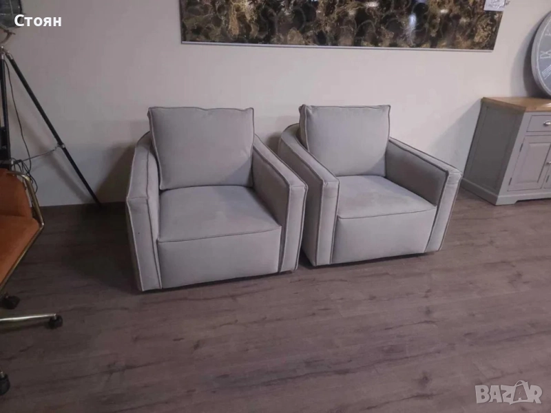 Светло сиви столове от плат 2 броя с фунция - въртене, снимка 1