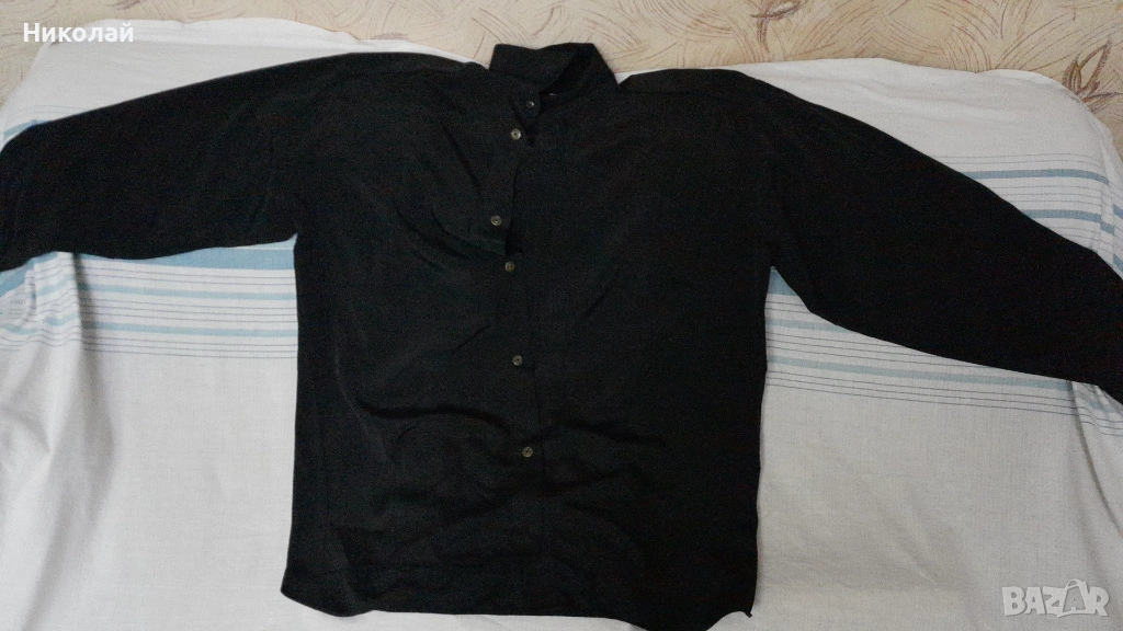 Черна мъжка риза с дълъг ръкав, снимка 1