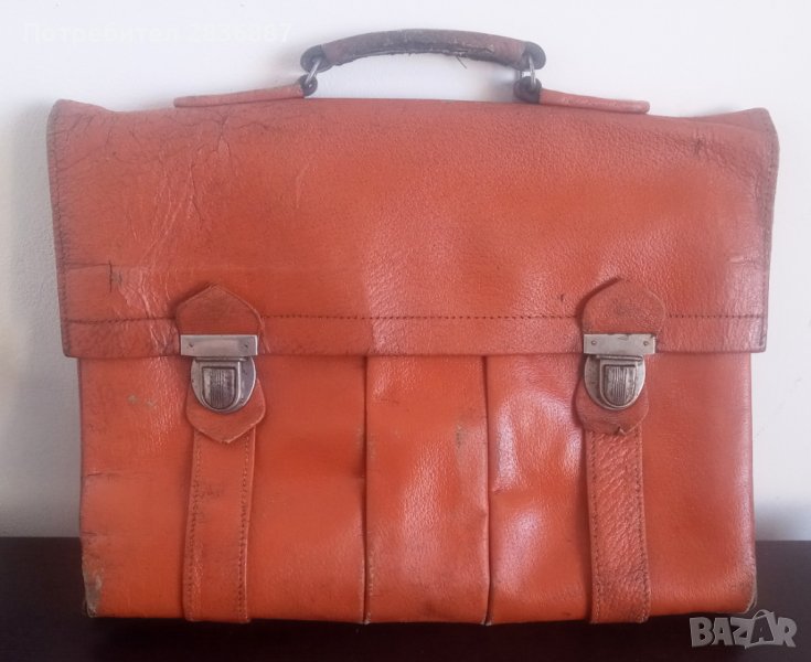 Стара оранжева кожена офис чанта, снимка 1
