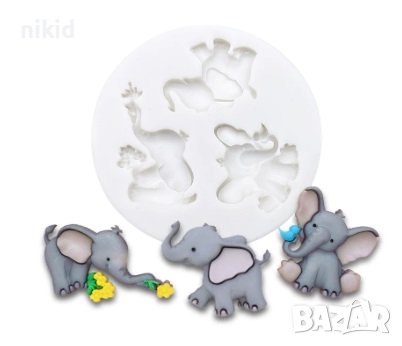 3 малки Слончета Слонче слон силиконов молд форма декорация торта фондан, снимка 1