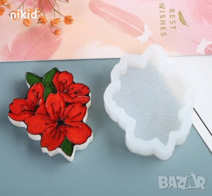 3 цвята вишнев цвят силиконов молд форма калъп гипс смола шоколад фондан свещ, снимка 1