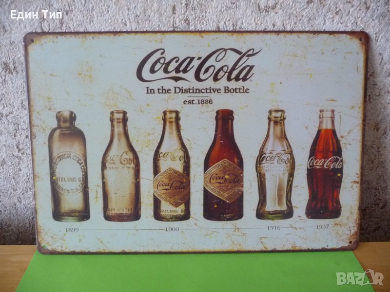 Метална табела Кока Кола Coca Cola бутилки 1899-1957 история, снимка 1