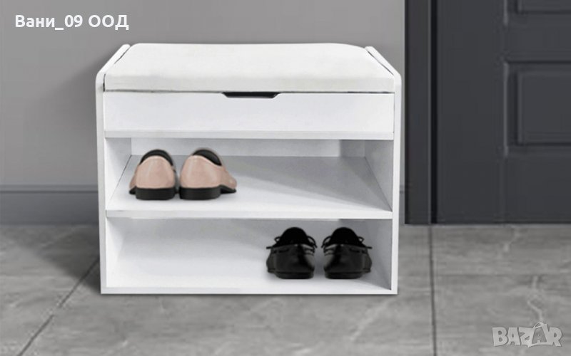 Бял шкаф за обувки с ракла за принадлежности, снимка 1