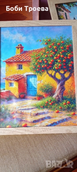 Живописна Средиземноморска Къща Стенно Изкуство на Платно -, снимка 1