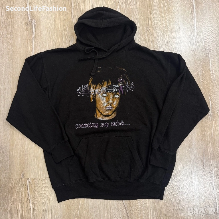 Мъжки пуловер с качулка Juice Wrld Black Roaming My Mind Rapper Hip Hop, суичър размер L, снимка 1