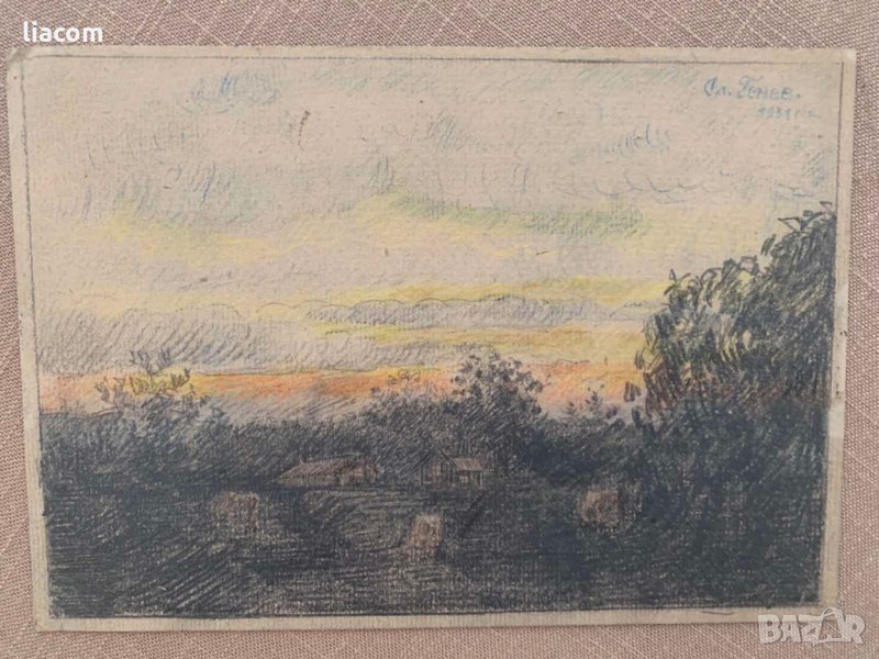 СЛАВИ ГЕНЕВ (1893-1977) рисунка пастел, снимка 1