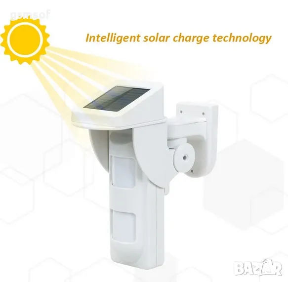433Mhz радио PIR датчик за движение за външен монтаж със соларно захранване за алармени системи, снимка 1