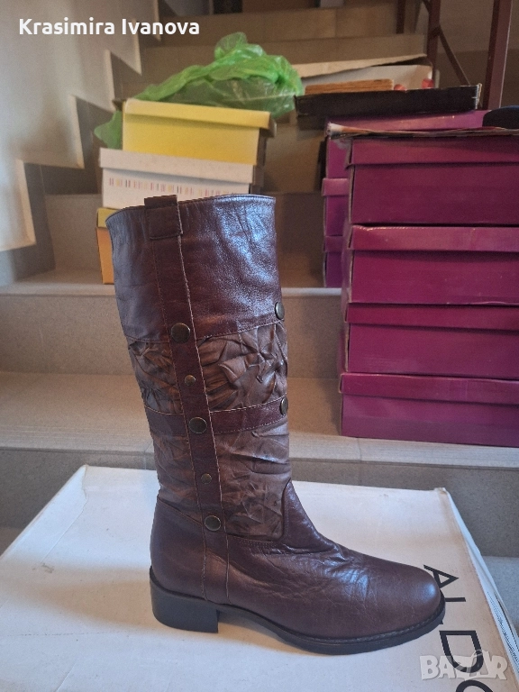 нови ботуши естествена кожа в кафяв цвят , снимка 1