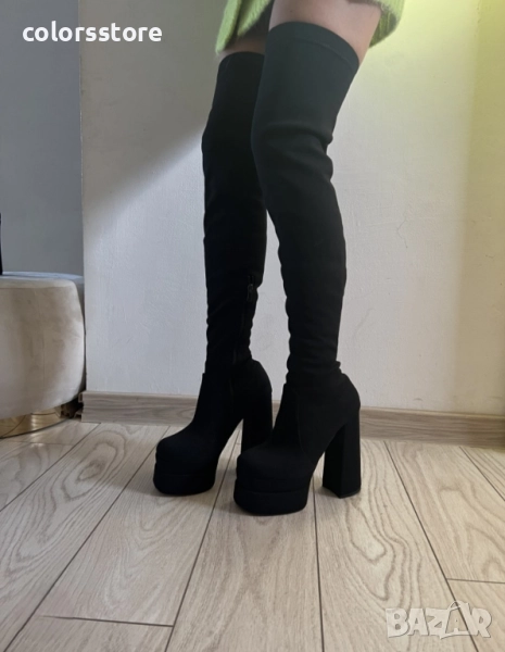 Чизми на ток - черен велур - VSB1 , снимка 1