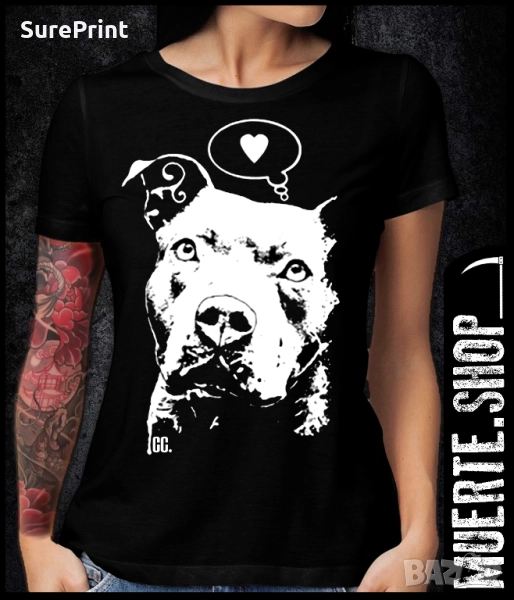 Черна тениска с щампа PITBULL LOVE, снимка 1