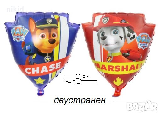 Маршал Чейс от Пес Патрул Paw Pes Patrol Двустранен фолио фолиев балон хелий или въздух парти, снимка 1