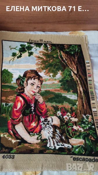 Гоблен "Бягство" ръчно шит едър бод готов за рамкиране, снимка 1