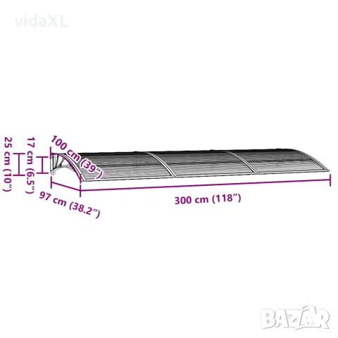 vidaXL Навес за врата, черен, 300x100 см, поликарбонат, снимка 7 - Врати за баня - 56146156