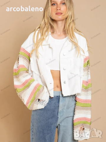 Ежедневно дамско дънково яке с дълги ръкави в цвят дъга, 3цвята , снимка 3 - Якета - 44751638