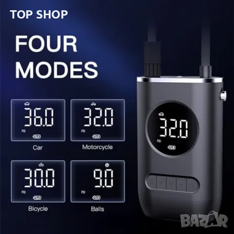 Нова Бърза преносима помпа с LED и LCD дисплей 150PSI Компресор за гуми, снимка 9 - Друга електроника - 49249833