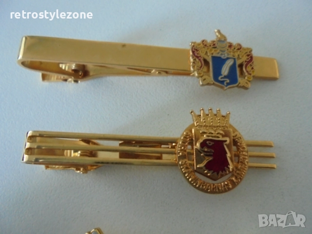 № 8377 Стари златисти щипки за вратовръзка, снимка 2 - Други ценни предмети - 52472159