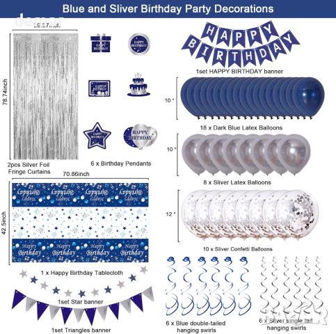 Декорации за рожден ден, тъмносини и сребърни,, снимка 2 - Декорация за дома - 42284499