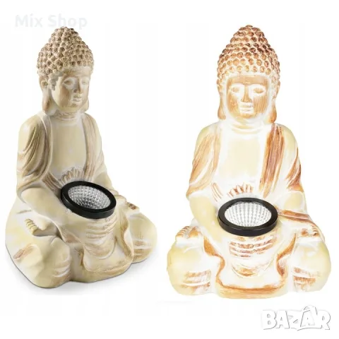 Нов LED соларна лампа Buddha, Livarno home, Градинска, Полирезин, IP44, 16x12.5x25.5 cm, Бежов, снимка 5 - Друга електроника - 55748337