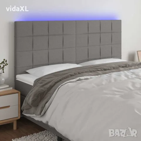vidaXL LED горна табла за легло, тъмносива, 160x5x118/128 см, плат, снимка 2 - Тоалетки - 56146669