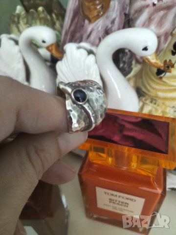 Авторски сребърен пръстен със сапфири 950, снимка 5 - Пръстени - 42178680