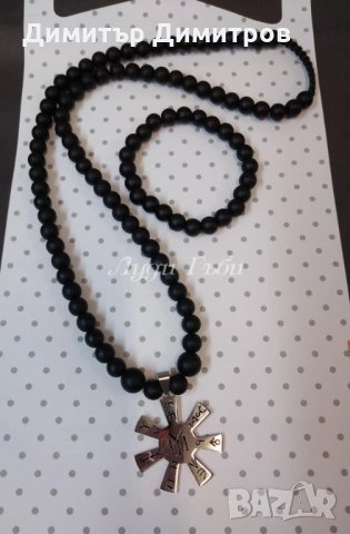 Мъжки комплекти колие и гривна с розетата от Плиска от стомана и оникс. Бижута Луди гъби., снимка 3 - Бижутерийни комплекти - 35147514