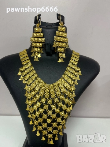 Златен комплект обеци + колие 14 карата , снимка 2 - Колиета, медальони, синджири - 52926888