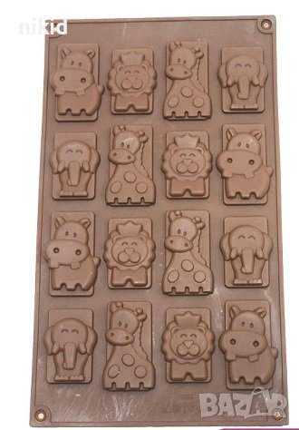 16 шоко блокчета плочки  животни силиконов молд форма за фондан шоколад декорация торта бисквитки , снимка 1 - Форми - 21168730