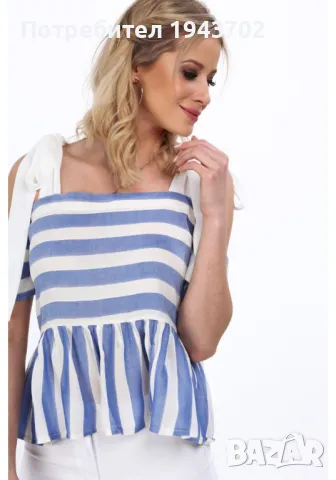 Дамска блуза с паднали ръкави в син цвят MP28169, снимка 2 - Корсети, бюстиета, топове - 48119096