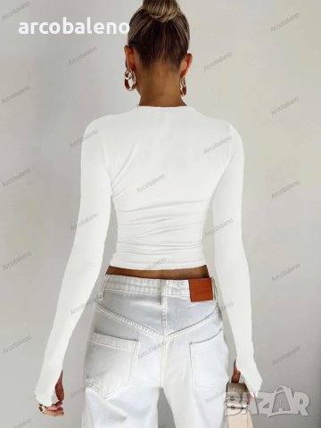 Дамска едноцветна Hot Girl Slim Fit тениска с кръгло деколте и дълъг ръкав, 8цвята, снимка 7 - Тениски - 42771314