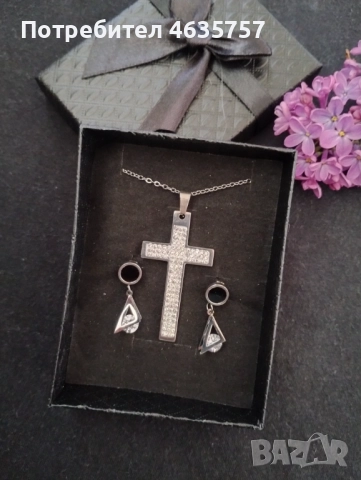 Колие със кръст и обеци, снимка 2 - Обеци - 52304508