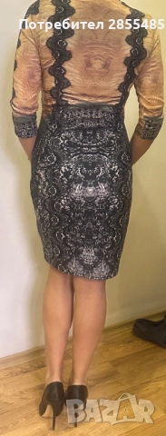 Рокля в нюанси черно и бежово с камъчета , снимка 3 - Рокли - 52015503