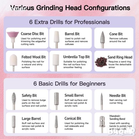 Комплект електрически пили за акрилни нокти, снимка 8 - Други - 42655464