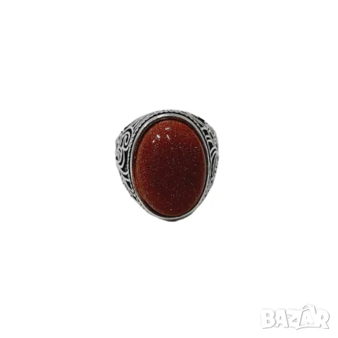 Пръстен с червен яспис, снимка 2 - Пръстени - 48690321