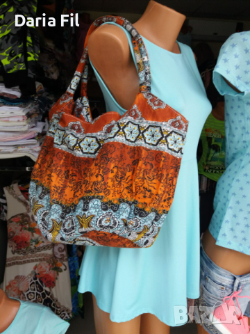 Текстилна чанта, подходяща и за плажна, в синьо-кафеви цветове, снимка 2 - Чанти - 36403506