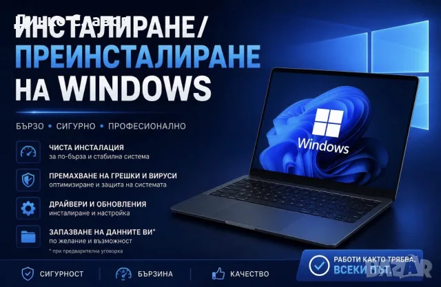 Инсталиране/Преинсталиране на Windows бързо и качествено.