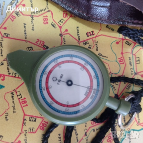 Ретро двустранен курвиметър КМ-59.А – СССР, отличен, с кожен калъф, снимка 5 - Антикварни и старинни предмети - 54136718