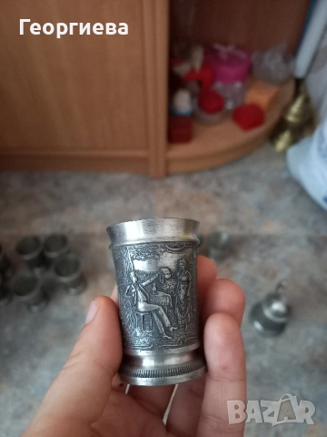 Оловно-цинкови немски чашки и малка халба, снимка 13 - Антикварни и старинни предмети - 51702934