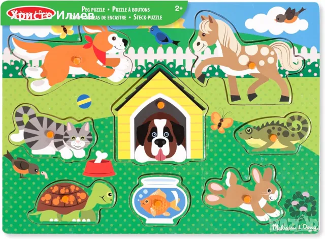 Дървен пъзел Melissa and Doug Домашни животни с дръжки, снимка 7 - Игри и пъзели - 48792535