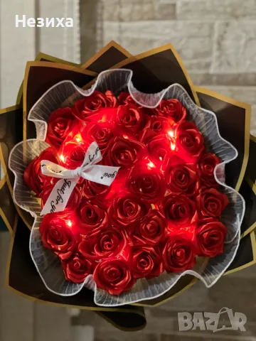 Букет от сатенени рози , снимка 3 - Подаръци за жени - 48233463
