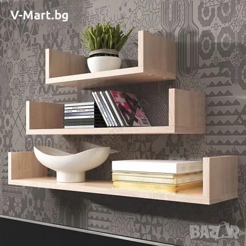 Комплект от 3 стенни полици, етажерки, 40/60/80x11x18 см