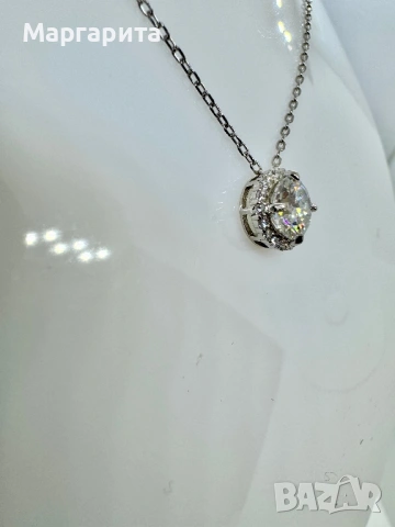 Сребърно колие с мойсанит (диамант) 1 карат, снимка 2 - Колиета, медальони, синджири - 53306139