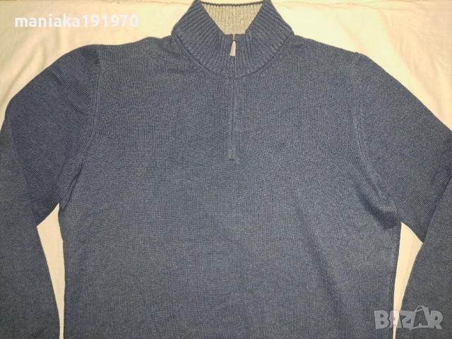 РЕЗЕРВИРАН! Gran Sasso Blue Wool Cashmere 1/4 Zip Sweater 54 (XL) мъжки пуловер от мерино и кашмир, снимка 2 - Пуловери - 51859115