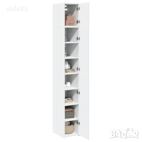 vidaXL Тесен шкаф за съхранение, бял, 30x42,5x225 см, инженерно дърво, снимка 3 - Бюфети - 56146909