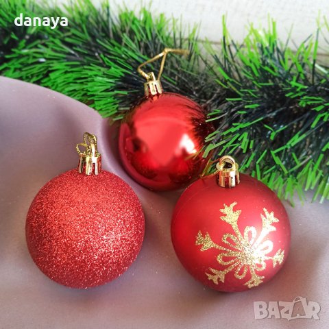 3246 Комплект коледни червени топки за елха Снежинки, 6 броя, снимка 3 - Декорация за дома - 38547503