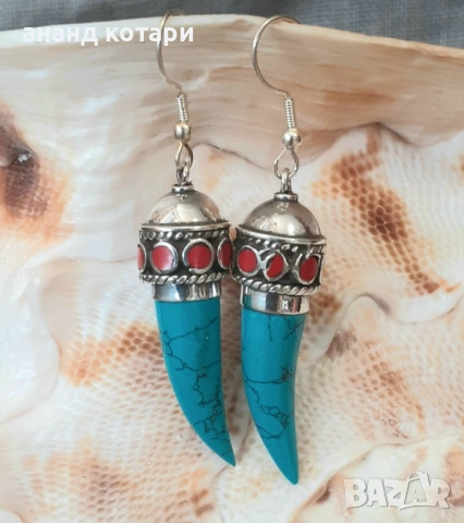 Висящи обеци от Тибет-естествени камъни-различни форми, снимка 9 - Обеци - 53226242