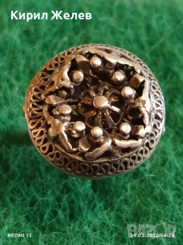 Възрожденски филигранен сребърен пръстен с гранулация ювелирна изработка 32375, снимка 3 - Пръстени - 54014611