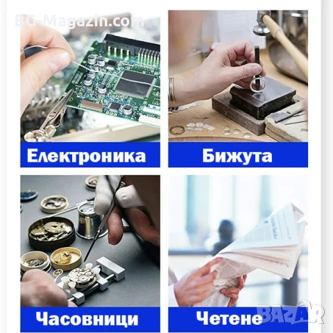 Увеличителна часовникарска лупа за глава око очила с LED осветление светлина лампа бижутери мощна, снимка 2 - Други инструменти - 50919425