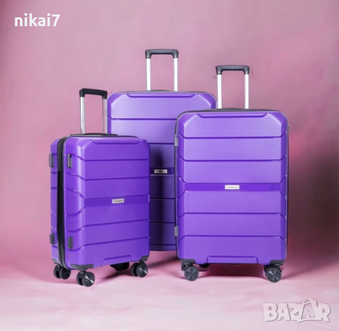 пътнически куфар комплект 3бр 100% ABS удароустойчив лек 4 колела 360°
