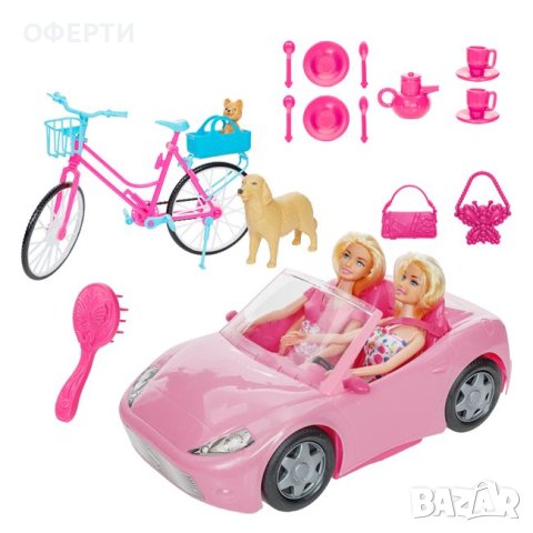  Розова играчка кабриолет с 2 манекени кукли Bike & Dog, снимка 1 - Други - 44199517