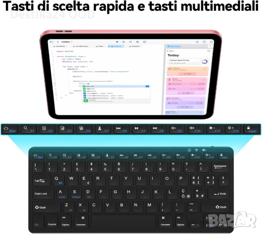 Bluetooth Клавиатура за iPad, Android и Windows – Презареждаема Черна, снимка 6 - Клавиатури и мишки - 53381983
